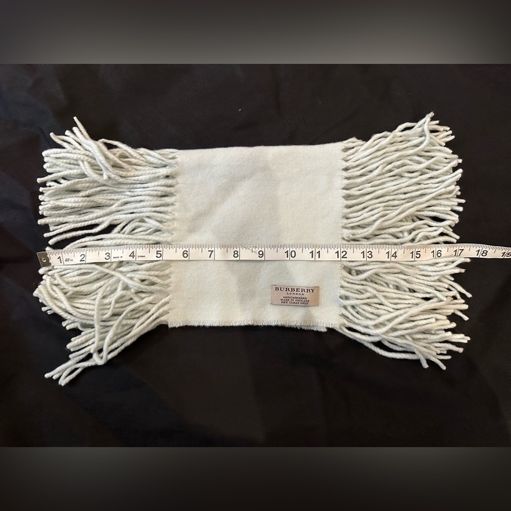 Brand New BURBERRY Cashmere Scarf—Light Blue—Fringe on Both Sides - Picture 4 of 4